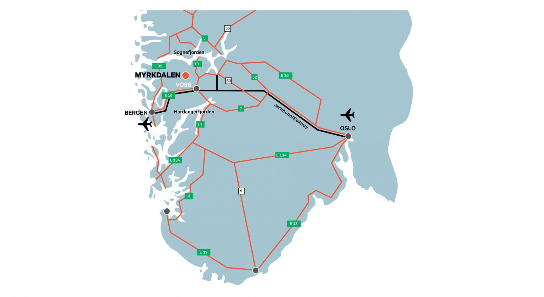 kart over Myrkdalen 